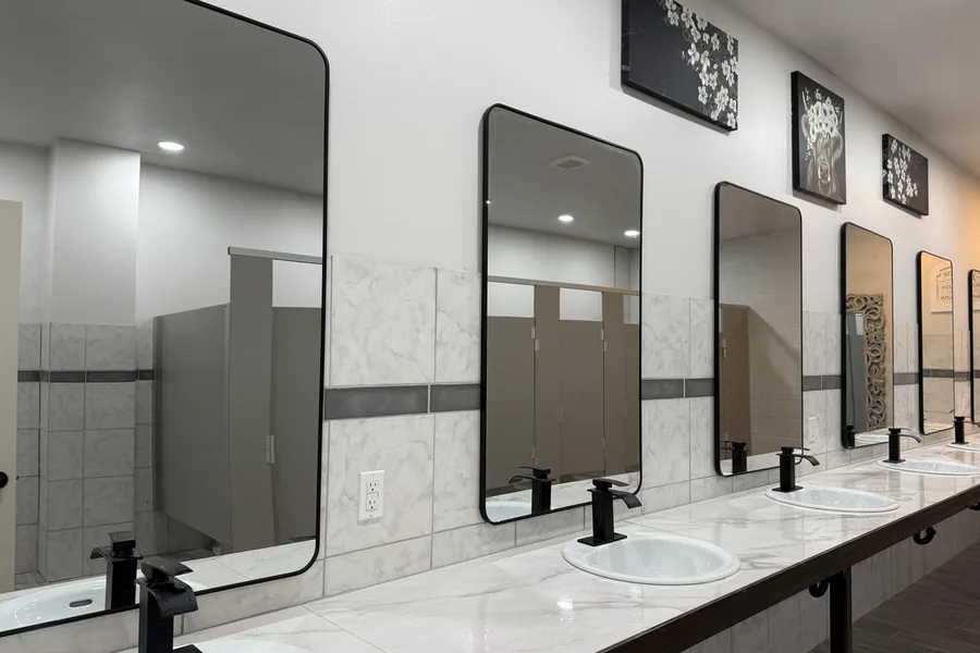Bathhouse vanity with marble counters