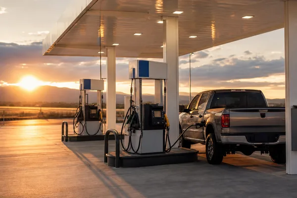 A travel stop at golden hour