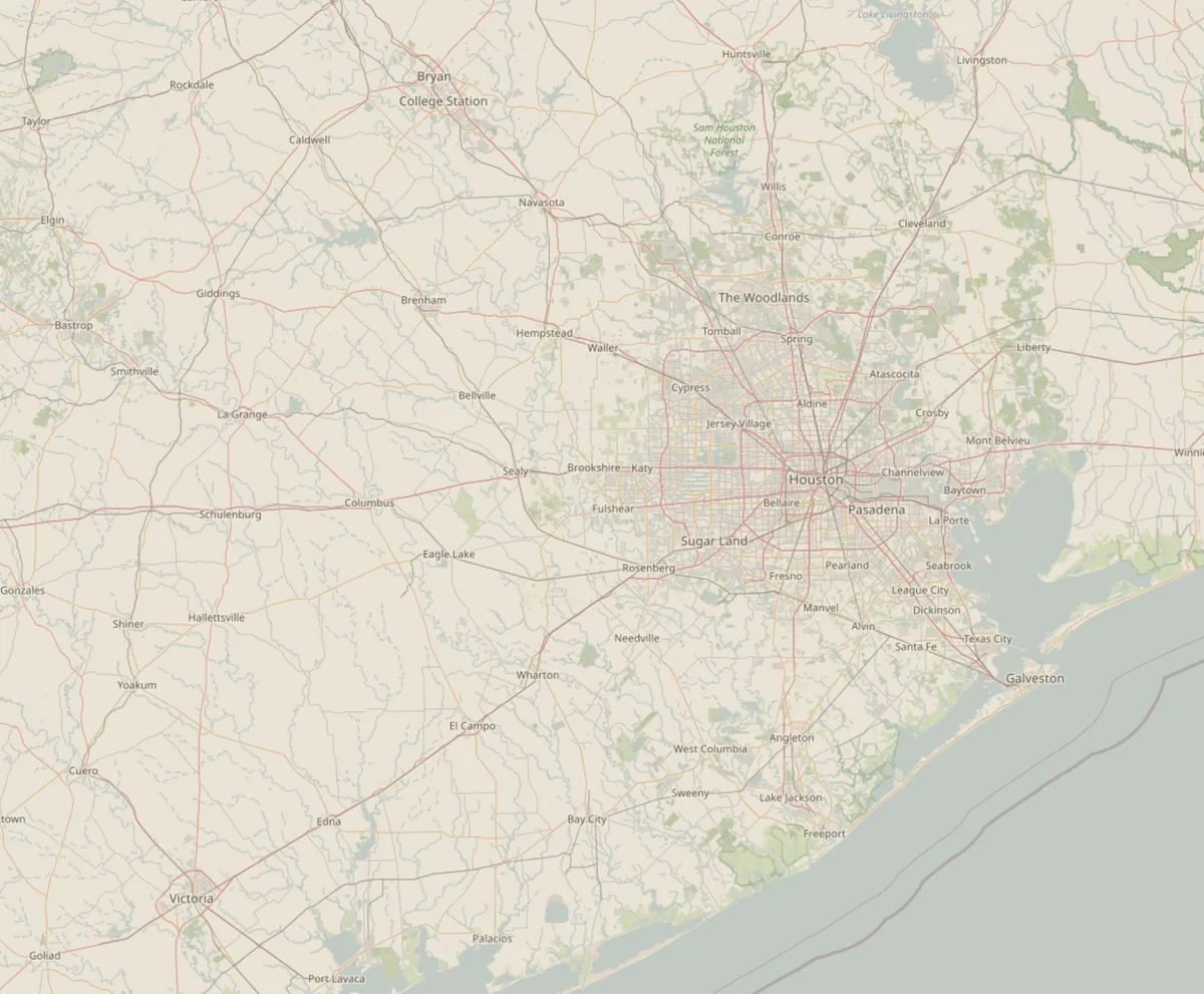 The I-10 corridor map from Houston to Twin Oaks Resort