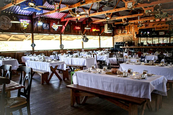 The reception tables in the barn